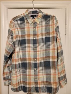 Tommy Hilfiger Plaid Button-Down Shirt in Blue, Brown & Cream
